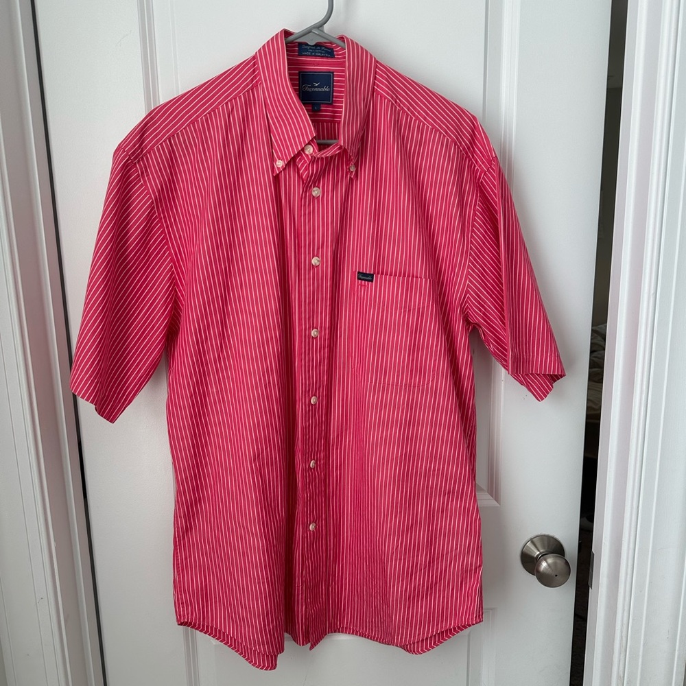 Faconnable Red and White Striped Men's Shirt